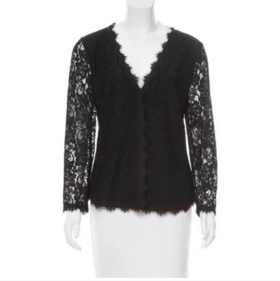 Diane Von Furstenberg Bria Floral Lace Fitted Jacket / Black Lace Cardigan S - Picture 6 of 7
